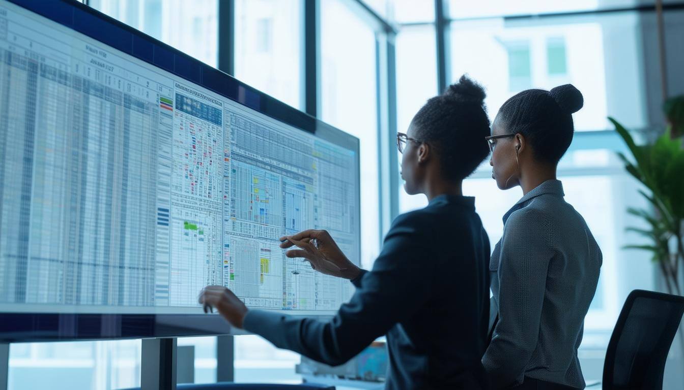 An photo realistic image of two people working on a project plan-1