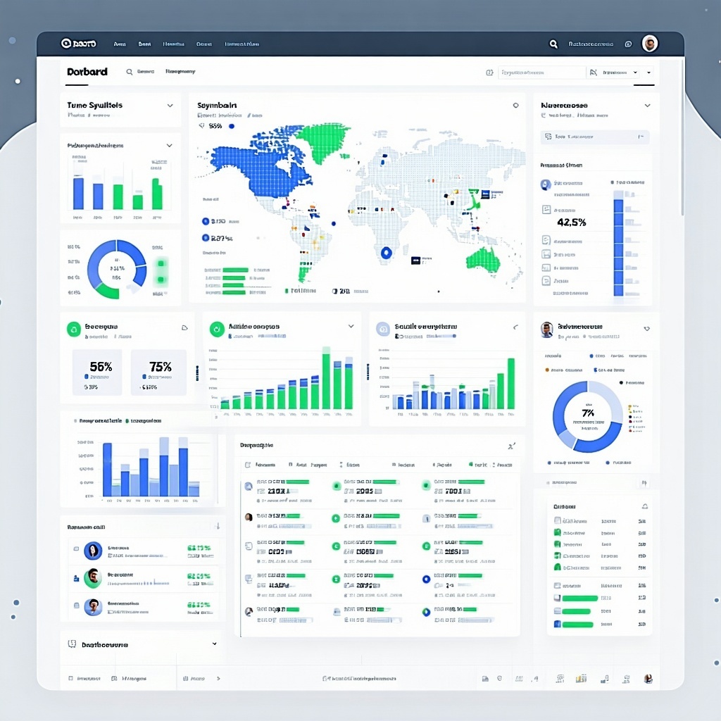 Need a photo realistic image of digital dashboard that represents a complex Reporting and Visualization Business Scenario-1