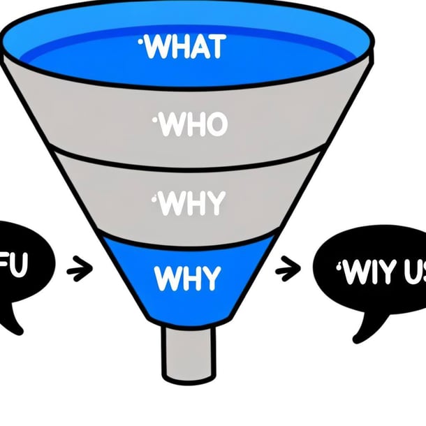 Now I need an image to convey the idea of the various types of questions and how they align with the very marketing funnel stages-1