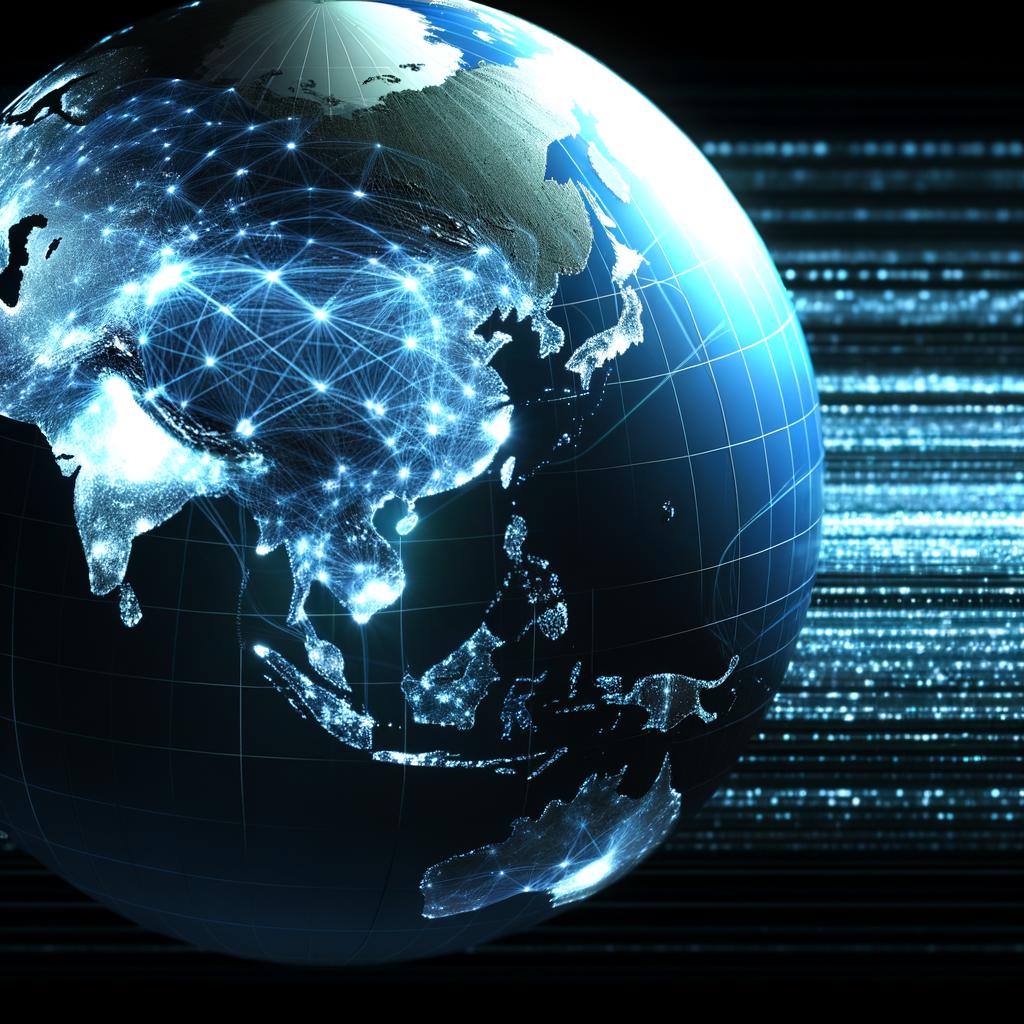 a hightech looking globe showing various nodes of a digital network