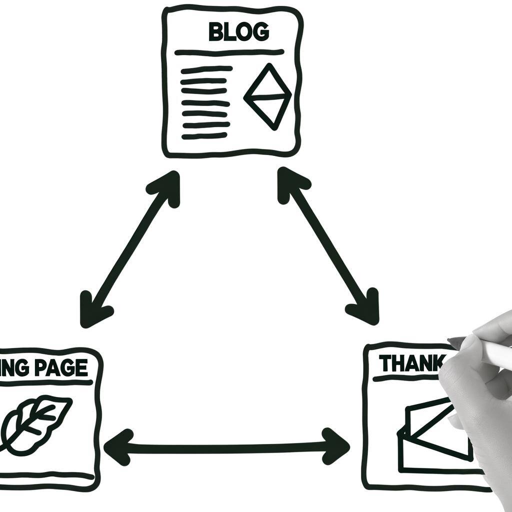 an image the following process chain Blog+CTA>Landing Page+Offer>Thank You page within an triangle