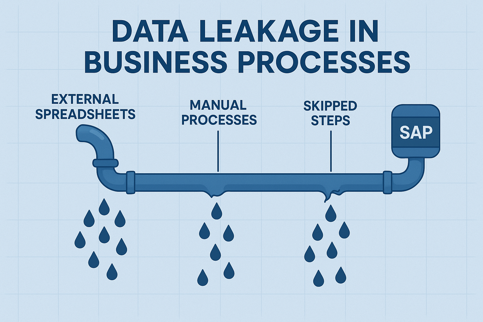 Illustration of business data leaking out due to non-integrated processes