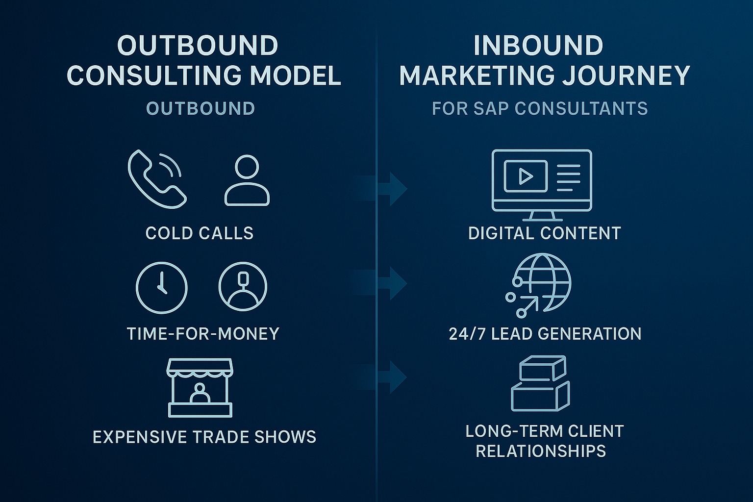 Visual comparison of outbound and inbound marketing models for consulting