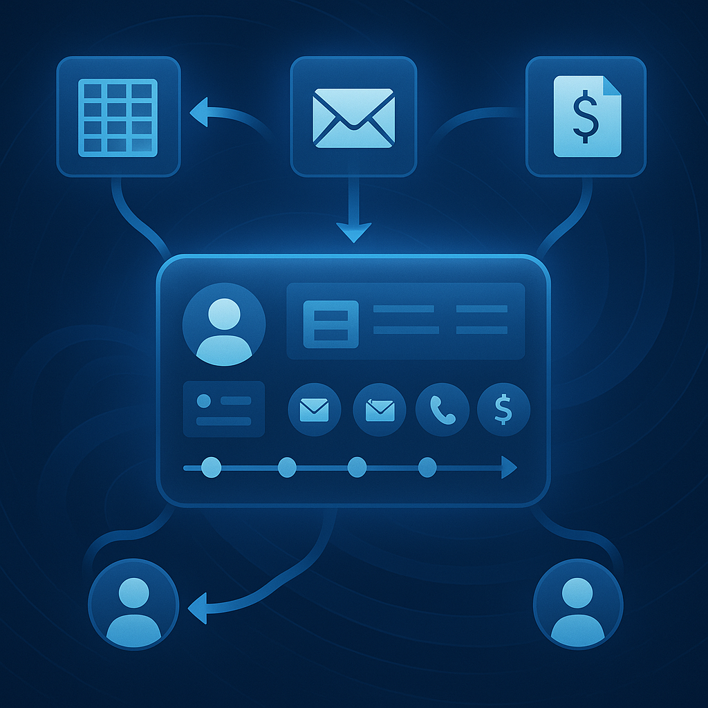 Visual showing the integration of all customer data sources into a unified CRM dashboard.