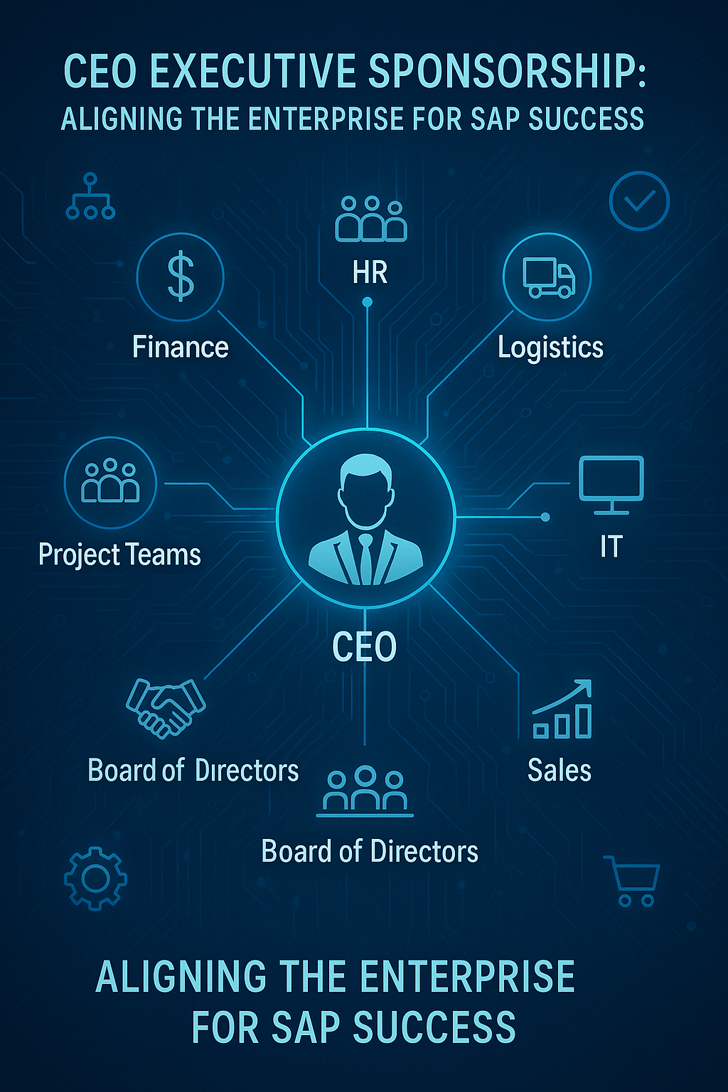 Diagram illustrating CEO’s leadership reach and key stakeholder connections in SAP executive sponsorship
