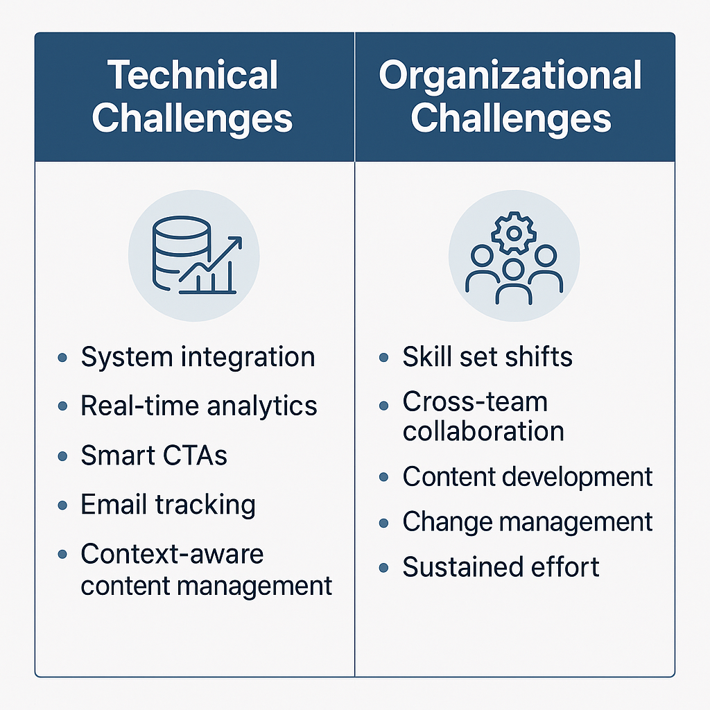 Chart summarizing technical and organizational challenges for SAP retail inbound marketing integration.