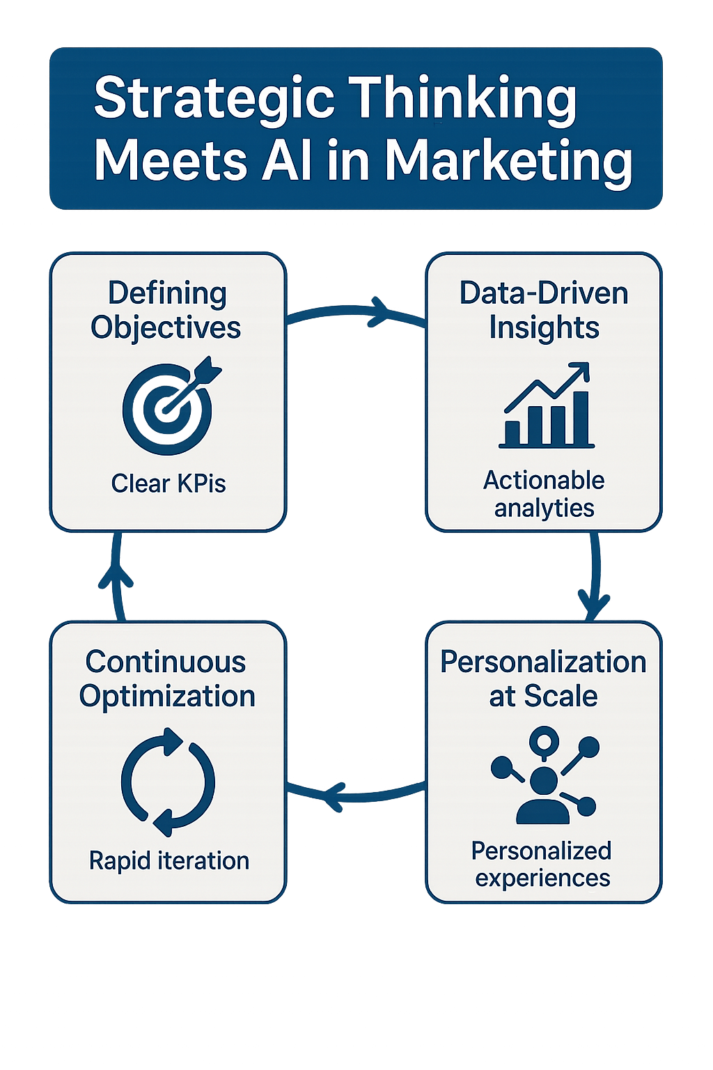 Diagram of strategic framework for leveraging AI in marketing, with key steps and outcomes.