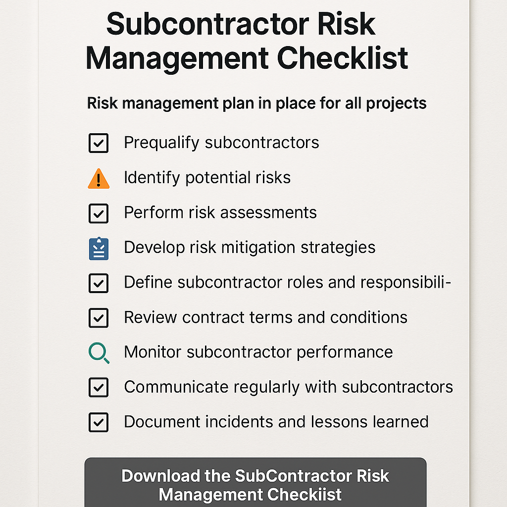 Project Management Risk Checklist Risk Management Guide | Sub-contractor Project Risk | Risk Mitigation