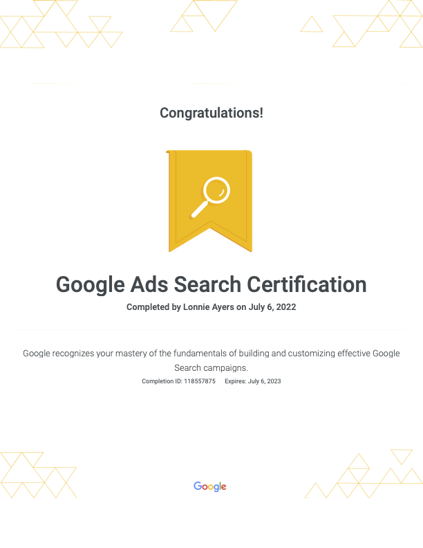 Google Ads Search Certification Google