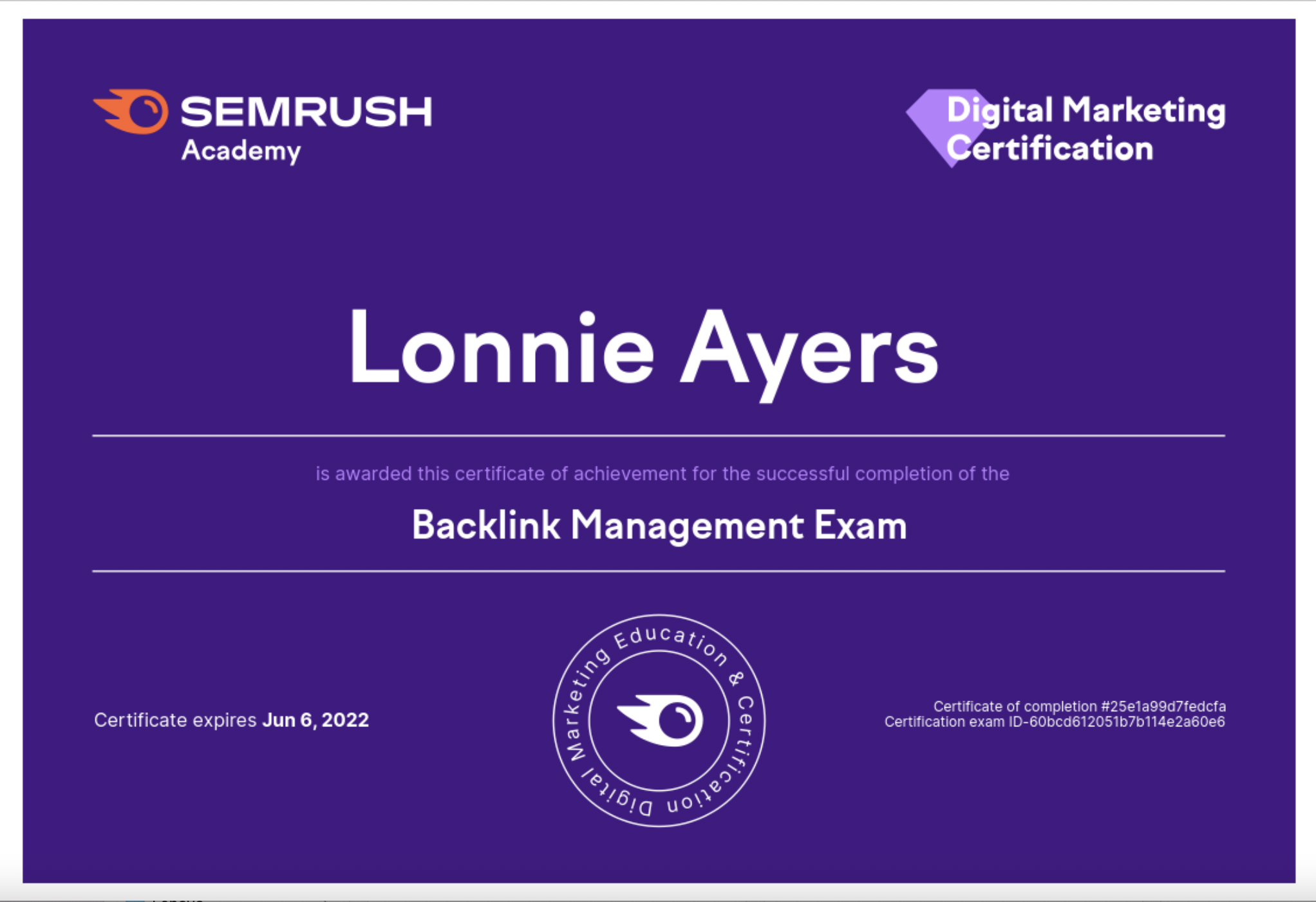 SEMRush Backlink Management Certification