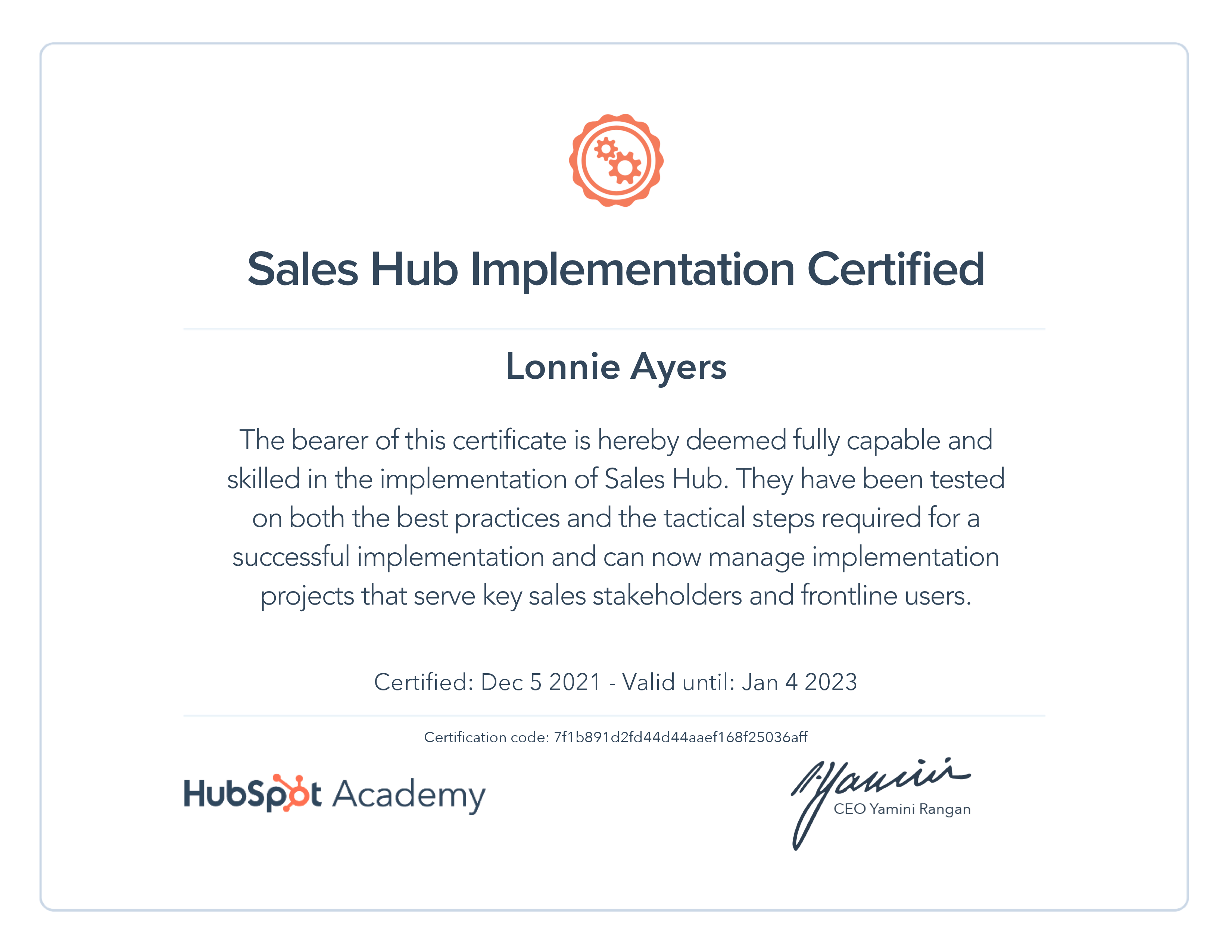 Sales Hub Implementation Certified 2021